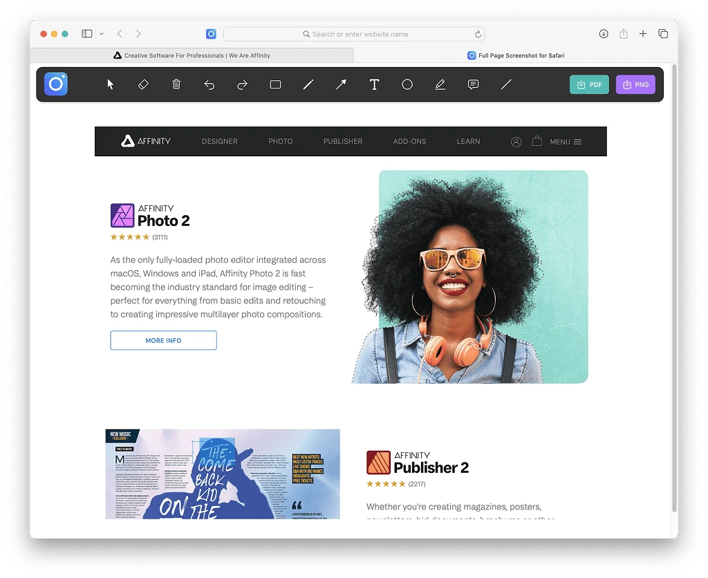 Full page screenshot for safari extension