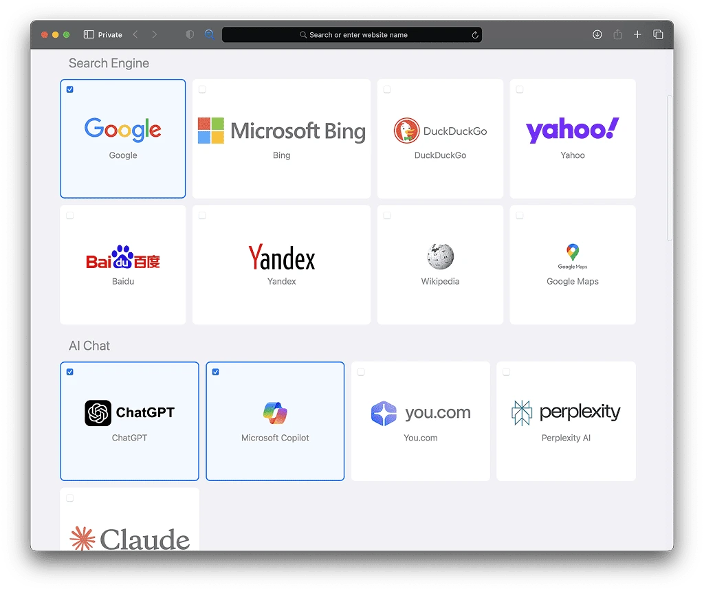 Select and search for safari extension
