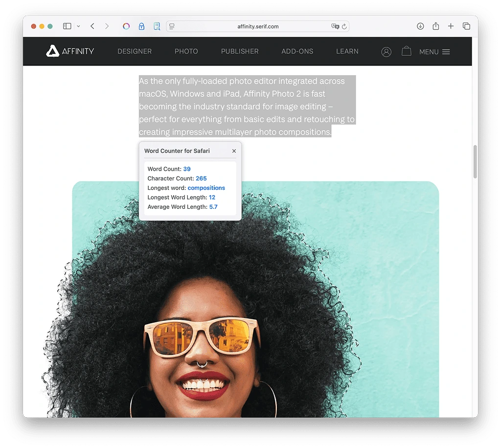 Word counter for safari extension