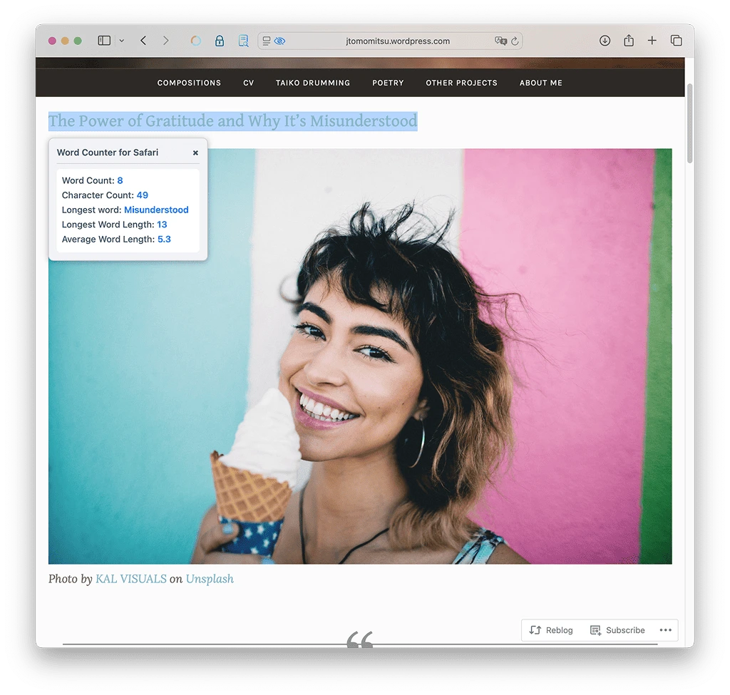 Word counter for safari extension