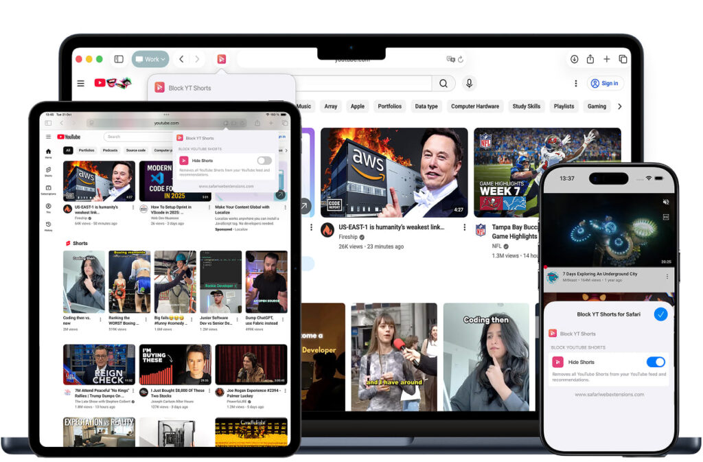 Block youtube shorts for Safari - Safari Extension