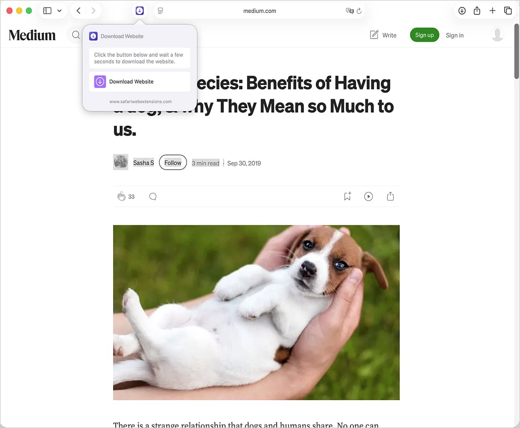 Save website for Safari - Safari Extension
