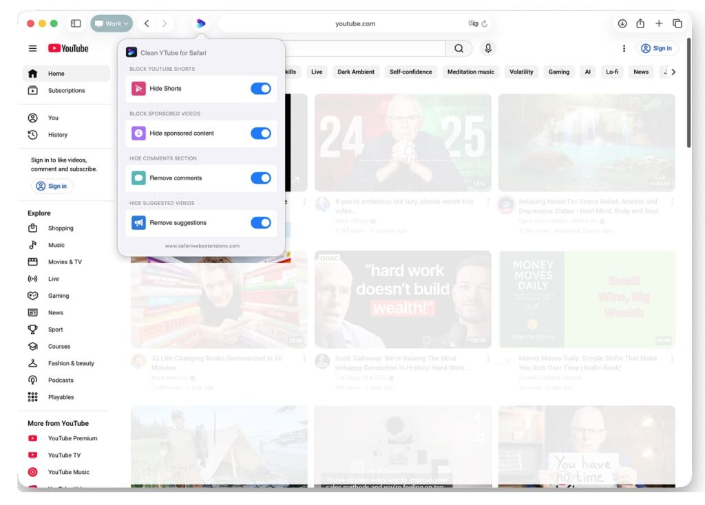Clean youtube for Safari - Safari Extension - 1