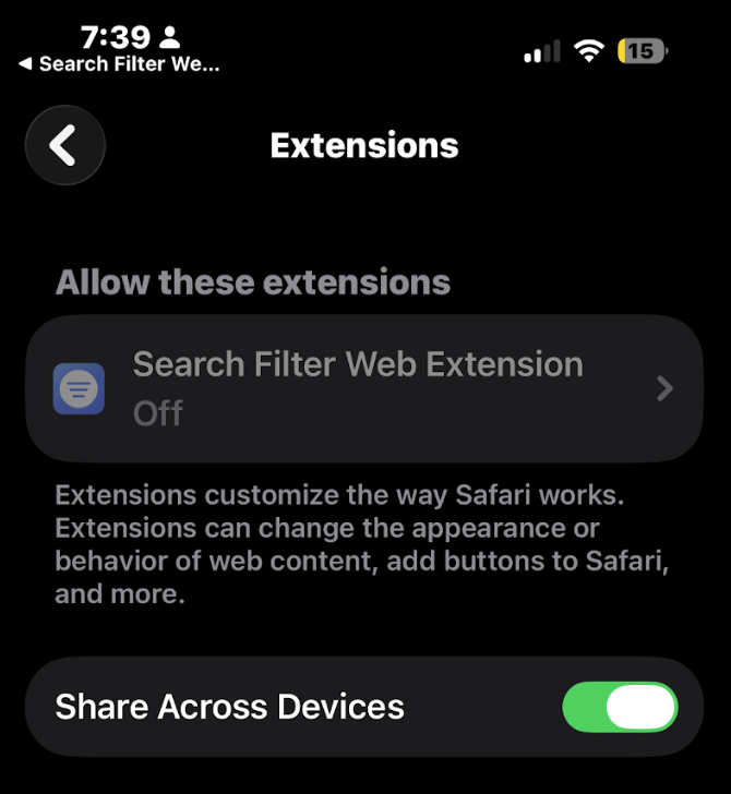 Safari Extension greyed out example